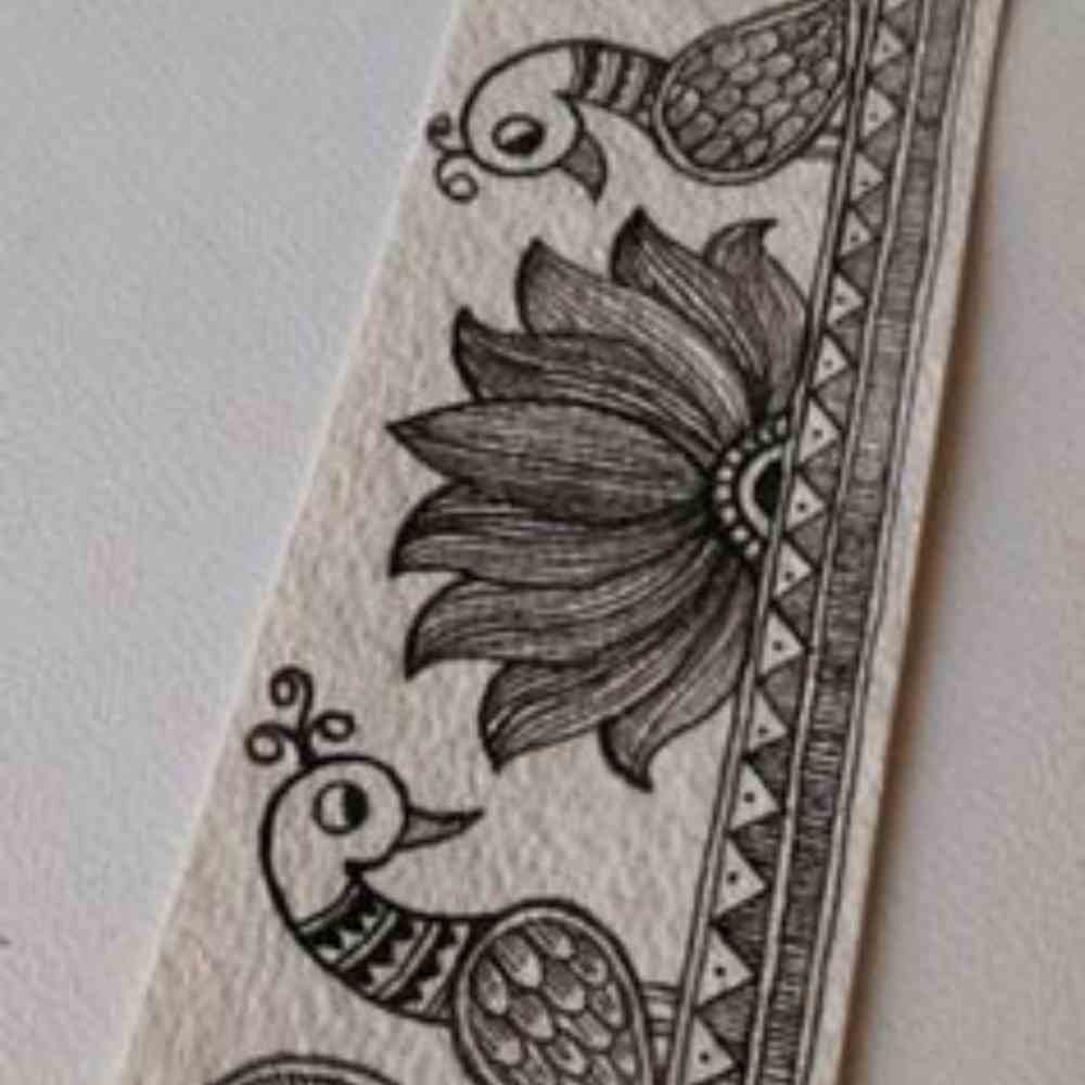 Black And White Madhubani Handpainted Bookmark